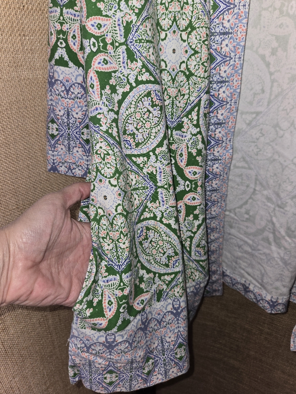 Isaac Mizrahi Live Green and Blue Patterned Open Cardigan 3/4 Sleeve Large - Picture 2 of 12